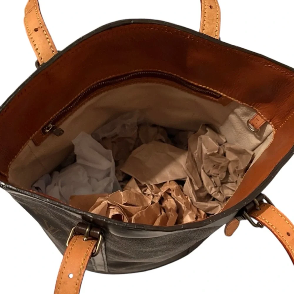 Louis Vuitton Brown Monogram Canvas Bucket Tote with Tan Leather Straps